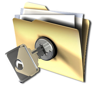 Folder ilustrativo con papeles en su interior y una llave que lo asegura
