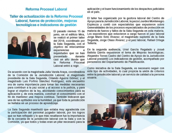 Taller de actualización de la Reforma Procesal Laboral, Fueros de protección, Mejoras tecnológicas e indicadores de Gestión.